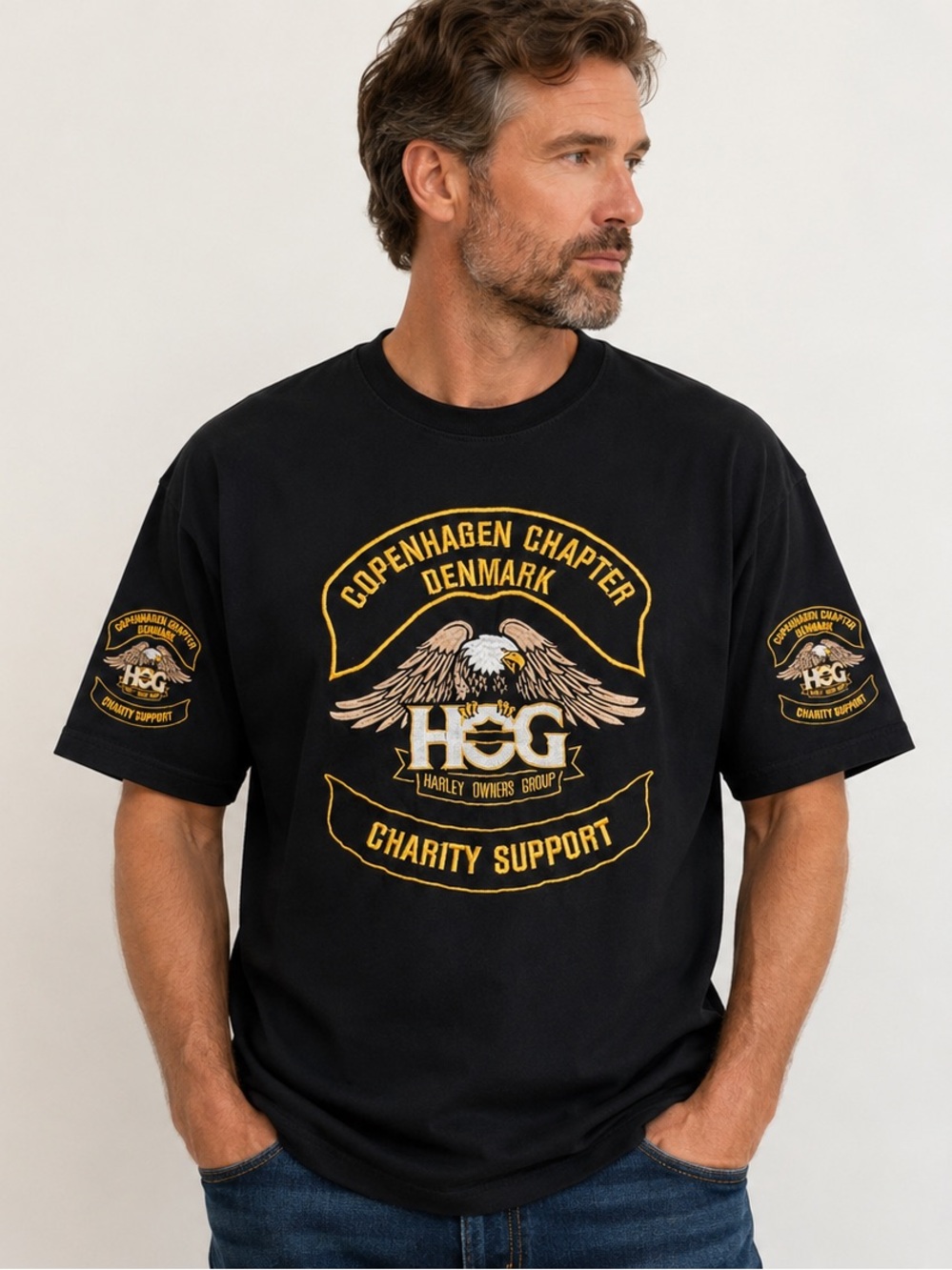 Harley Owners Group HOG Copenhagen Denmark XL Eagle Biker Chapter T Shirt Black